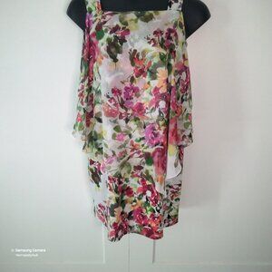 JBS White & Floral Sexy Rhinestone Ladder Sleeve Open Shoulder Cape Dress 16